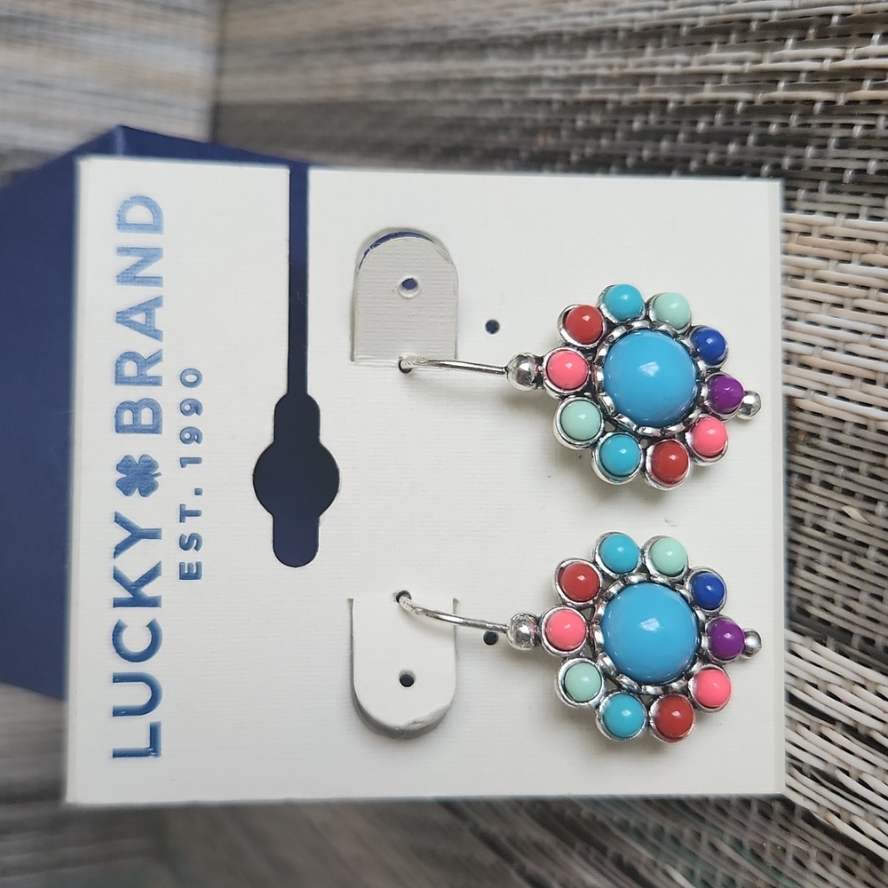 Lucky brand Boho silver turquoise Colorful Flower Earings